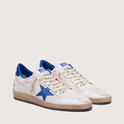 Golden Goose Ball Star Sneaker In White Nappa With Blue Star And Heel Tab Golden Goose Ball Star Sneaker In White Nappa With Blue Star And Heel Tab