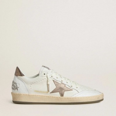 Golden Goose Ball Star Sneaker In White Nappa Leather With Bronze-Colored Laminated Leather Star And Heel Tab Golden Goose Ball Star Sneaker In White Nappa Leather With Bronze-Colored Laminated Leather Star And Heel Tab