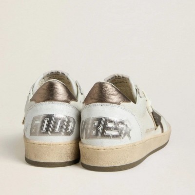 Golden Goose Ball Star Sneaker In White Nappa Leather With Bronze-Colored Laminated Leather Star And Heel Tab Golden Goose Ball Star Sneaker In White Nappa Leather With Bronze-Colored Laminated Leather Star And Heel Tab