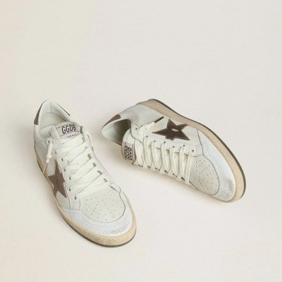 Golden Goose Ball Star Sneaker In White Nappa Leather With Bronze-Colored Laminated Leather Star And Heel Tab Golden Goose Ball Star Sneaker In White Nappa Leather With Bronze-Colored Laminated Leather Star And Heel Tab