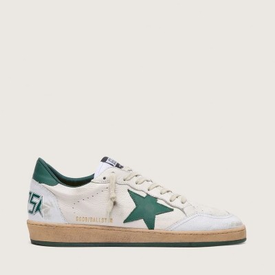 Golden Goose Ball Star Sneaker In White Nappa Leather With Green Leather Star And Heel Tab Golden Goose Ball Star Sneaker In White Nappa Leather With Green Leather Star And Heel Tab