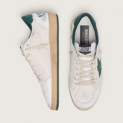 Golden Goose Ball Star Sneaker In White Nappa Leather With Green Leather Star And Heel Tab Golden Goose Ball Star Sneaker In White Nappa Leather With Green Leather Star And Heel Tab