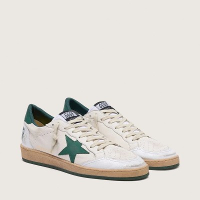 Golden Goose Ball Star Sneaker In White Nappa Leather With Green Leather Star And Heel Tab Golden Goose Ball Star Sneaker In White Nappa Leather With Green Leather Star And Heel Tab