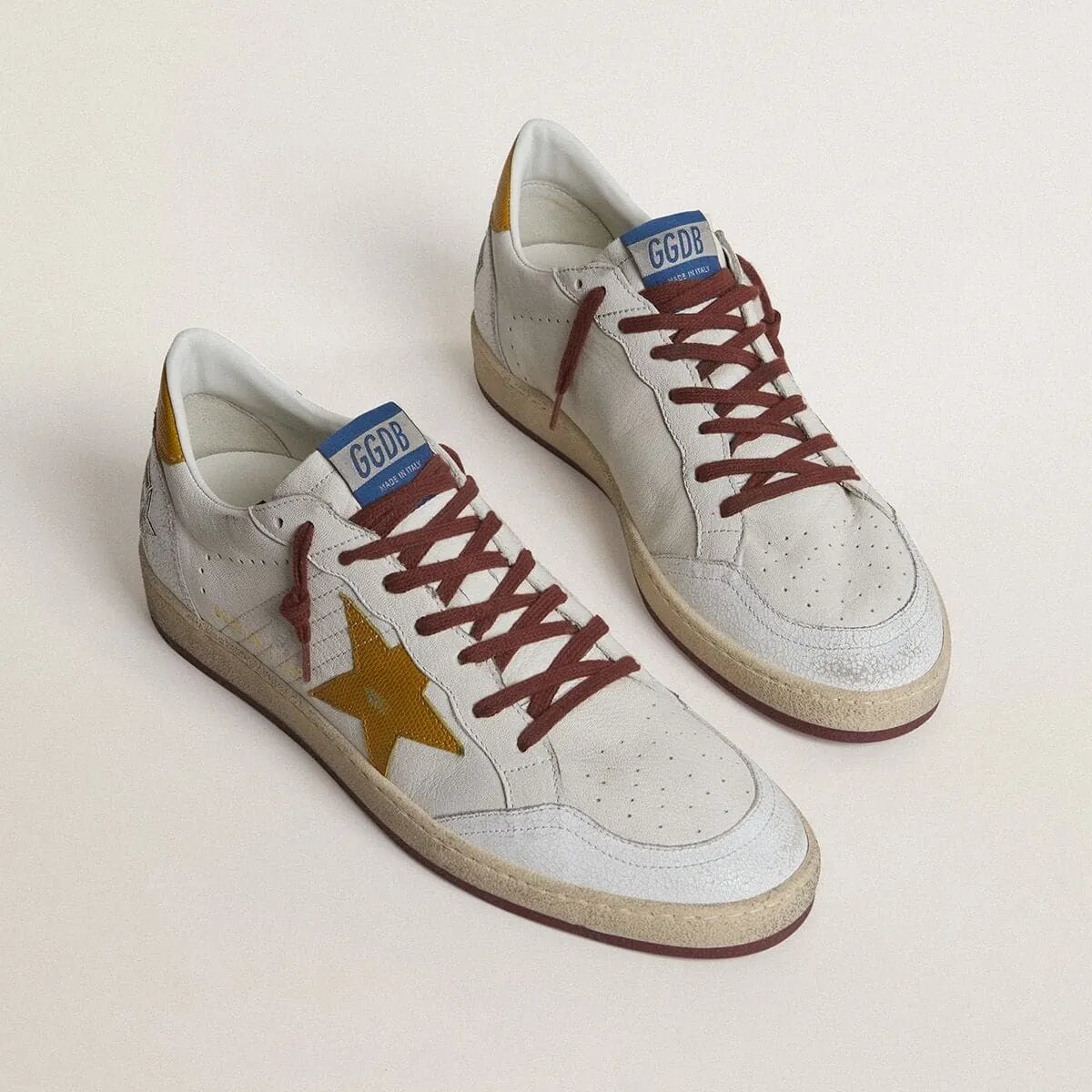 Golden Goose Ball Star Sneaker In White Nappa Leather With Yellow Animal-Print Leather Star And Heel Tab Golden Goose Ball Star Sneaker In White Nappa Leather With Yellow Animal-Print Leather Star And Heel Tab