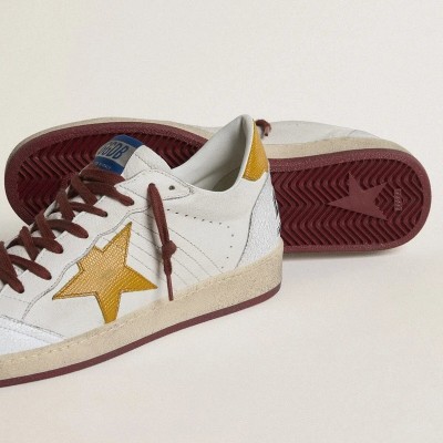 Golden Goose Ball Star Sneaker In White Nappa Leather With Yellow Animal-Print Leather Star And Heel Tab Golden Goose Ball Star Sneaker In White Nappa Leather With Yellow Animal-Print Leather Star And Heel Tab