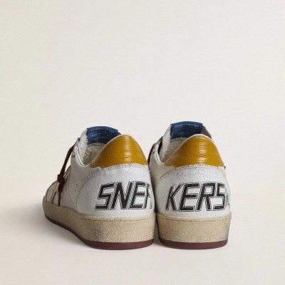 Golden Goose Ball Star Sneaker In White Nappa Leather With Yellow Animal-Print Leather Star And Heel Tab Golden Goose Ball Star Sneaker In White Nappa Leather With Yellow Animal-Print Leather Star And Heel Tab