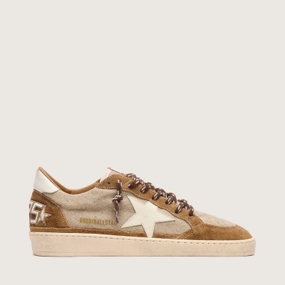 Golden Goose Ball Star Sneaker In Wool With Cream Leather Star And Brown Waxed Leather Inserts Golden Goose Ball Star Sneaker In Wool With Cream Leather Star And Brown Waxed Leather Inserts