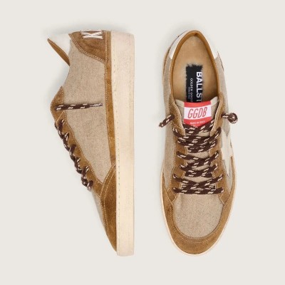 Golden Goose Ball Star Sneaker In Wool With Cream Leather Star And Brown Waxed Leather Inserts Golden Goose Ball Star Sneaker In Wool With Cream Leather Star And Brown Waxed Leather Inserts