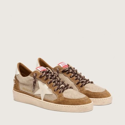 Golden Goose Ball Star Sneaker In Wool With Cream Leather Star And Brown Waxed Leather Inserts Golden Goose Ball Star Sneaker In Wool With Cream Leather Star And Brown Waxed Leather Inserts