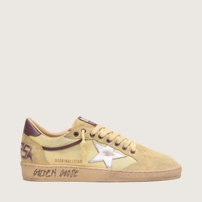 Golden Goose Ball Star Sneaker In Yellow Suede With Silver Star And Yellow Mesh Inserts
