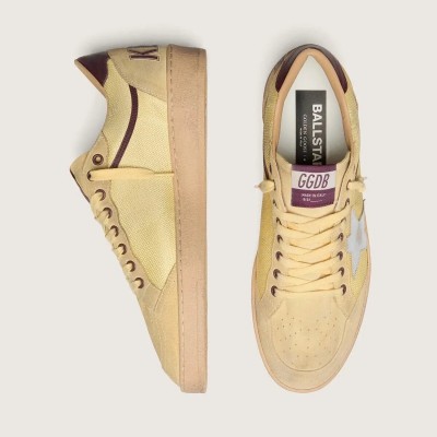 Golden Goose Ball Star Sneaker In Yellow Suede With Silver Star And Yellow Mesh Inserts