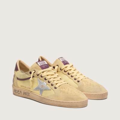 Golden Goose Ball Star Sneaker In Yellow Suede With Silver Star And Yellow Mesh Inserts Golden Goose Ball Star Sneaker In Yellow Suede With Silver Star And Yellow Mesh Inserts