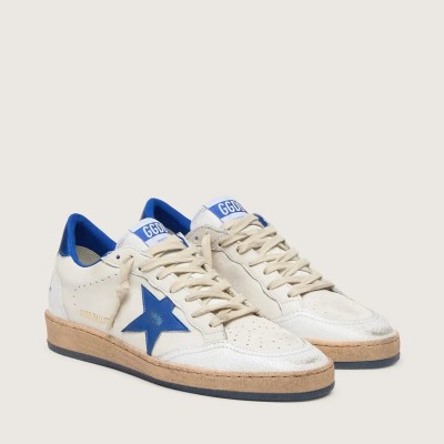 Golden Goose Ball Star Wishes Sneaker In White Nappa Leather With A Bright Blue Star And Heel Tab