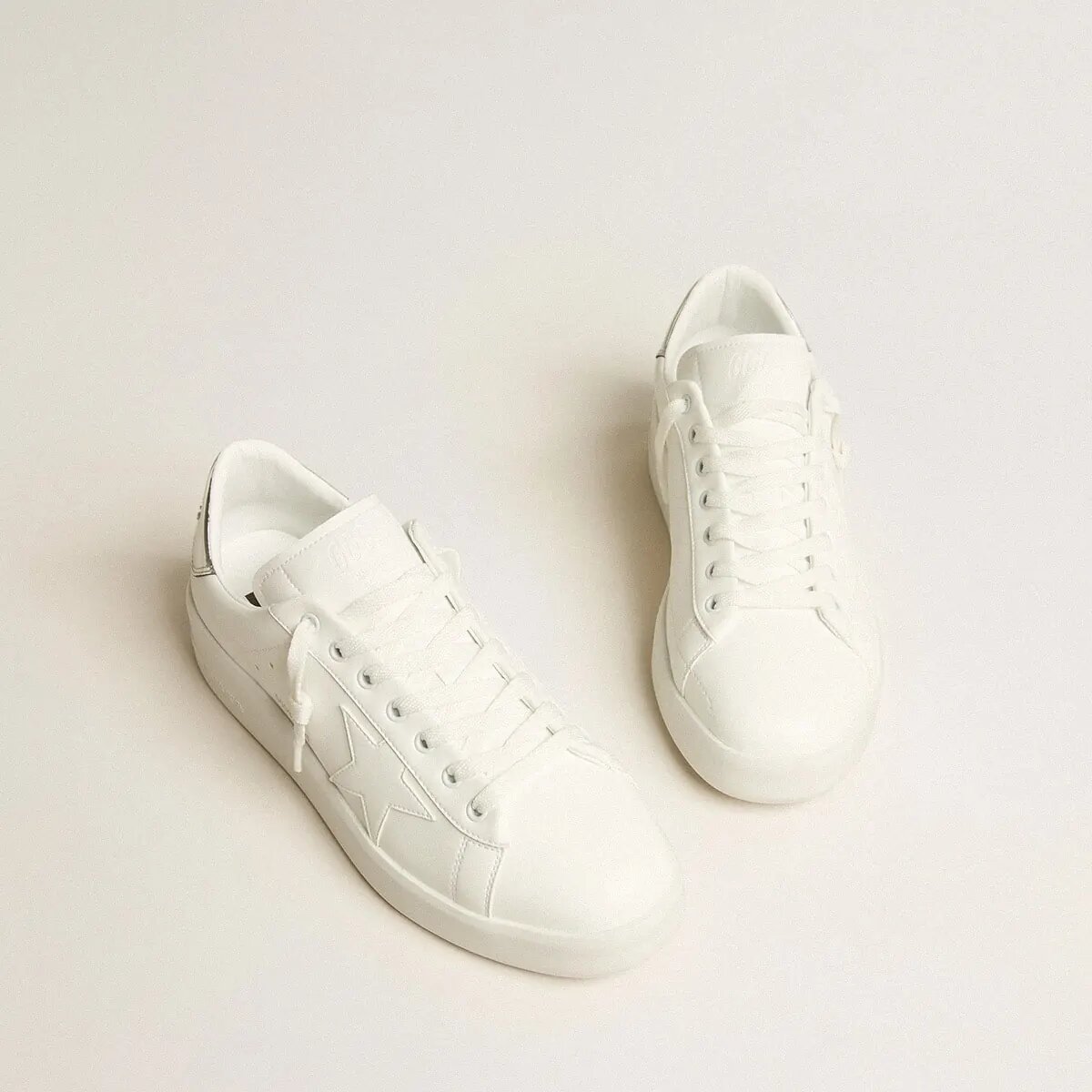 Golden Goose Bio-Based Purestar Sneaker With White Star And Mirror-Effect Heel Tab Golden Goose Bio-Based Purestar Sneaker With White Star And Mirror-Effect Heel Tab