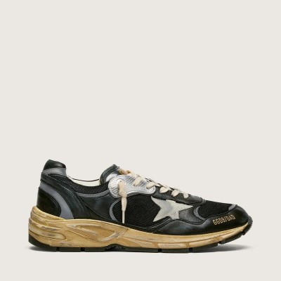 Golden Goose Dad-Star Sneaker In Black And Silver Mesh And Nappa With Ice-Gray Star