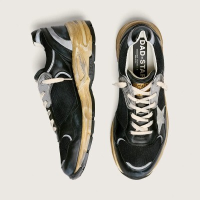 Golden Goose Dad-Star Sneaker In Black And Silver Mesh And Nappa With Ice-Gray Star