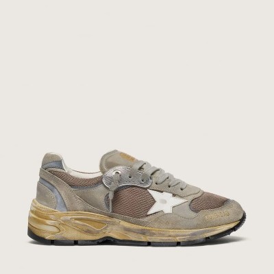 Golden Goose Dad-Star Sneaker In Dove-Gray Suede And Silver Mesh With White Leather Star And Suede Heel Tab Golden Goose Dad-Star Sneaker In Dove-Gray Suede And Silver Mesh With White Leather Star And Suede Heel Tab