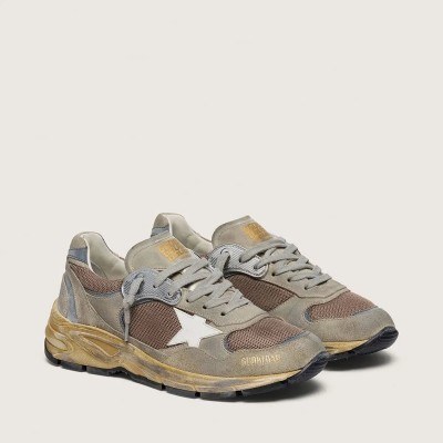 Golden Goose Dad-Star Sneaker In Dove-Gray Suede And Silver Mesh With White Leather Star And Suede Heel Tab Golden Goose Dad-Star Sneaker In Dove-Gray Suede And Silver Mesh With White Leather Star And Suede Heel Tab