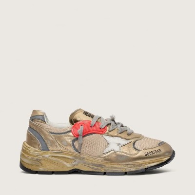 Golden Goose Dad-Star Sneaker In Gold Laminated Leather And Mesh With White Leather Star And Gold Leather Heel Tab