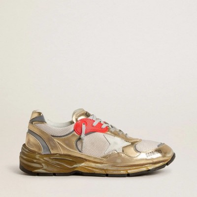Golden Goose Dad-Star Sneaker In Mesh And Gold Foiled Leather With White Leather Star Golden Goose Dad-Star Sneaker In Mesh And Gold Foiled Leather With White Leather Star