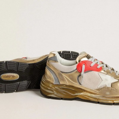 Golden Goose Dad-Star Sneaker In Mesh And Gold Foiled Leather With White Leather Star Golden Goose Dad-Star Sneaker In Mesh And Gold Foiled Leather With White Leather Star