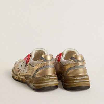 Golden Goose Dad-Star Sneaker In Mesh And Gold Foiled Leather With White Leather Star Golden Goose Dad-Star Sneaker In Mesh And Gold Foiled Leather With White Leather Star