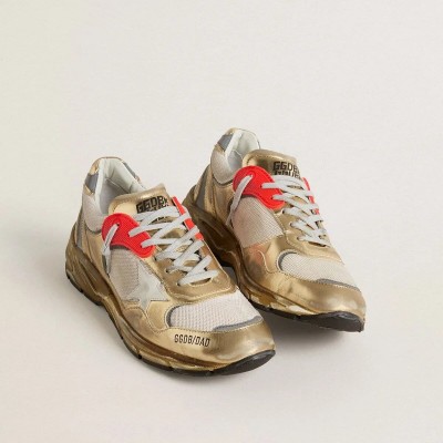 Golden Goose Dad-Star Sneaker In Mesh And Gold Foiled Leather With White Leather Star Golden Goose Dad-Star Sneaker In Mesh And Gold Foiled Leather With White Leather Star