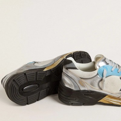 Golden Goose Dad-Star Sneaker In Mesh And Silver Foiled Leather With Black Leather Star