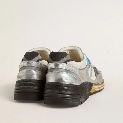 Golden Goose Dad-Star Sneaker In Mesh And Silver Foiled Leather With Black Leather Star