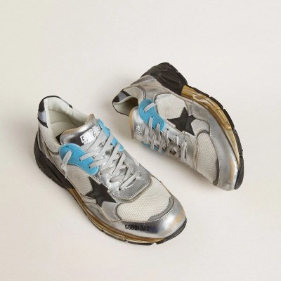 Golden Goose Dad-Star Sneaker In Mesh And Silver Foiled Leather With Black Leather Star Golden Goose Dad-Star Sneaker In Mesh And Silver Foiled Leather With Black Leather Star