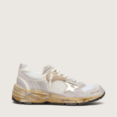 Golden Goose Dad-Star Sneaker In Mesh And White Suede With Gold Foiled Leather Star Golden Goose Dad-Star Sneaker In Mesh And White Suede With Gold Foiled Leather Star