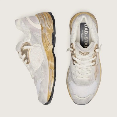 Golden Goose Dad-Star Sneaker In Mesh And White Suede With Gold Foiled Leather Star Golden Goose Dad-Star Sneaker In Mesh And White Suede With Gold Foiled Leather Star