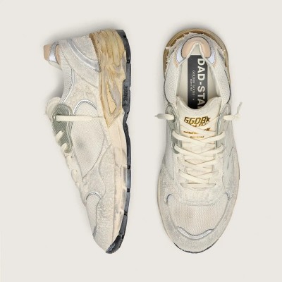 Golden Goose Dad-Star Sneaker In Suede And Mesh With White Leather Star And Beige Leather Heel Tab Golden Goose Dad-Star Sneaker In Suede And Mesh With White Leather Star And Beige Leather Heel Tab