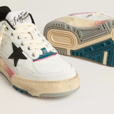 Golden Goose Forty2 Sneaker With Black Star And Silver Foiled Leather Heel Tab Golden Goose Forty2 Sneaker With Black Star And Silver Foiled Leather Heel Tab