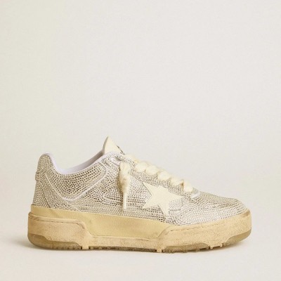 Golden Goose Forty2 Sneaker In White Leather And Swarovski Crystals With White Tpu Star Golden Goose Forty2 Sneaker In White Leather And Swarovski Crystals With White Tpu Star