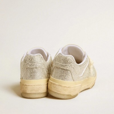 Golden Goose Forty2 Sneaker In White Leather And Swarovski Crystals With White Tpu Star Golden Goose Forty2 Sneaker In White Leather And Swarovski Crystals With White Tpu Star