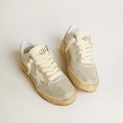 Golden Goose Forty2 Sneaker In White Leather And Swarovski Crystals With White Tpu Star