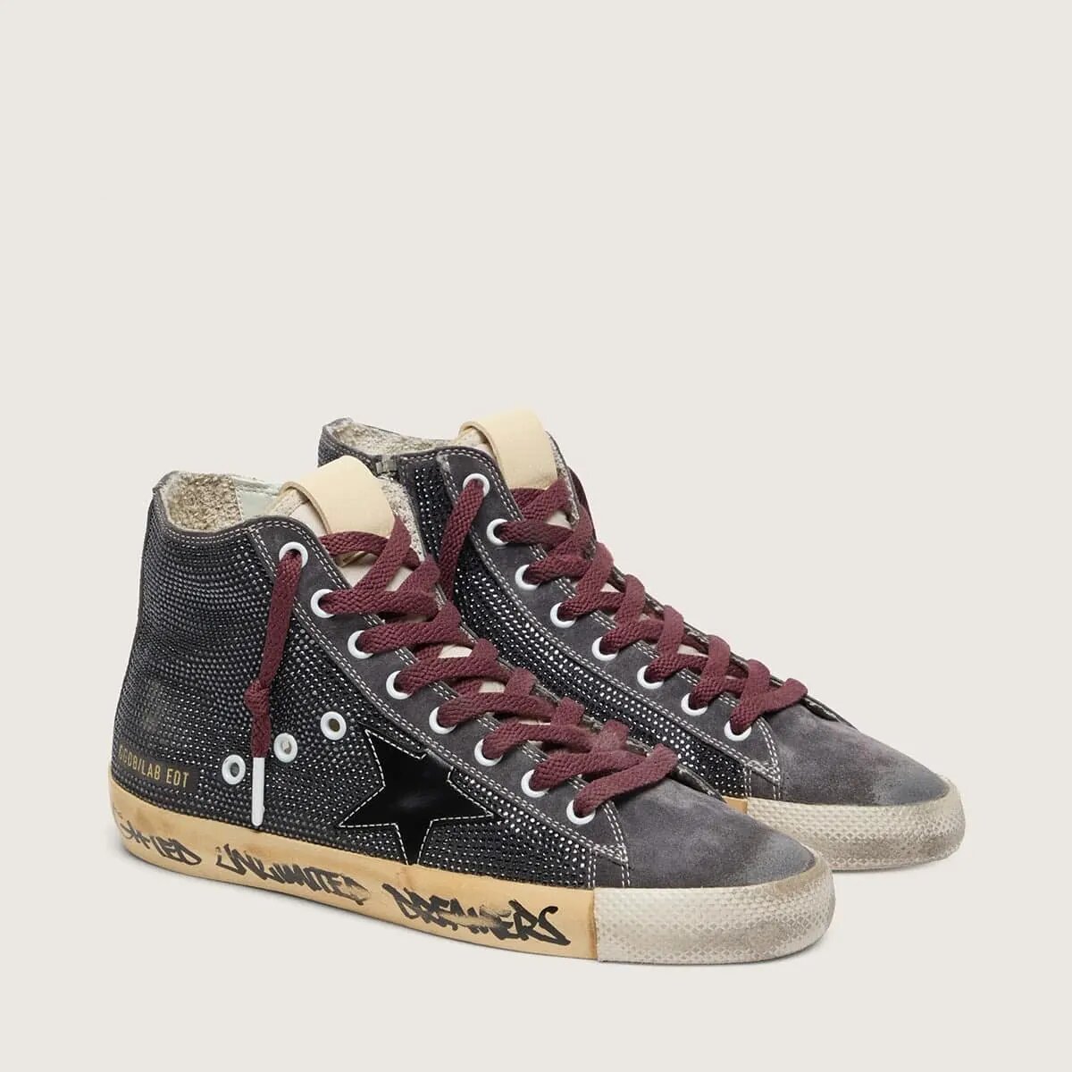 Golden Goose Francy Lab Sneaker In Black Suede With Black Star And Black Swarovski Golden Goose Francy Lab Sneaker In Black Suede With Black Star And Black Swarovski