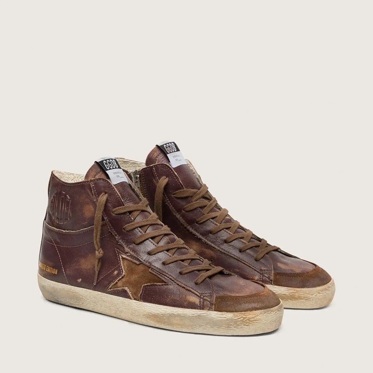 Golden Goose Francy Ltd Sneaker In Dark Brown Leather With Beige Star Golden Goose Francy Ltd Sneaker In Dark Brown Leather With Beige Star