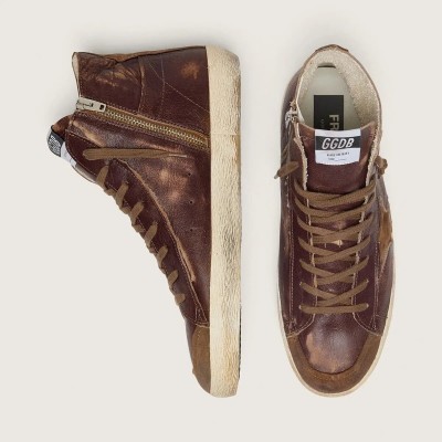 Golden Goose Francy Ltd Sneaker In Dark Brown Leather With Beige Star Golden Goose Francy Ltd Sneaker In Dark Brown Leather With Beige Star