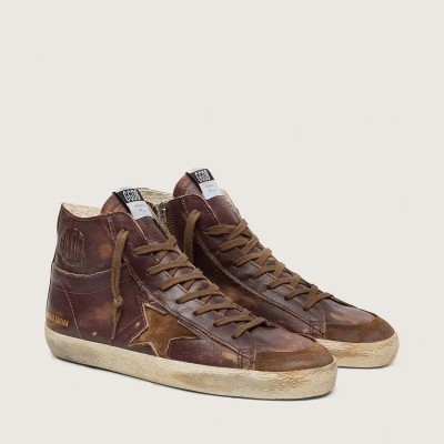 Golden Goose Francy Ltd Sneaker In Dark Brown Leather With Beige Star