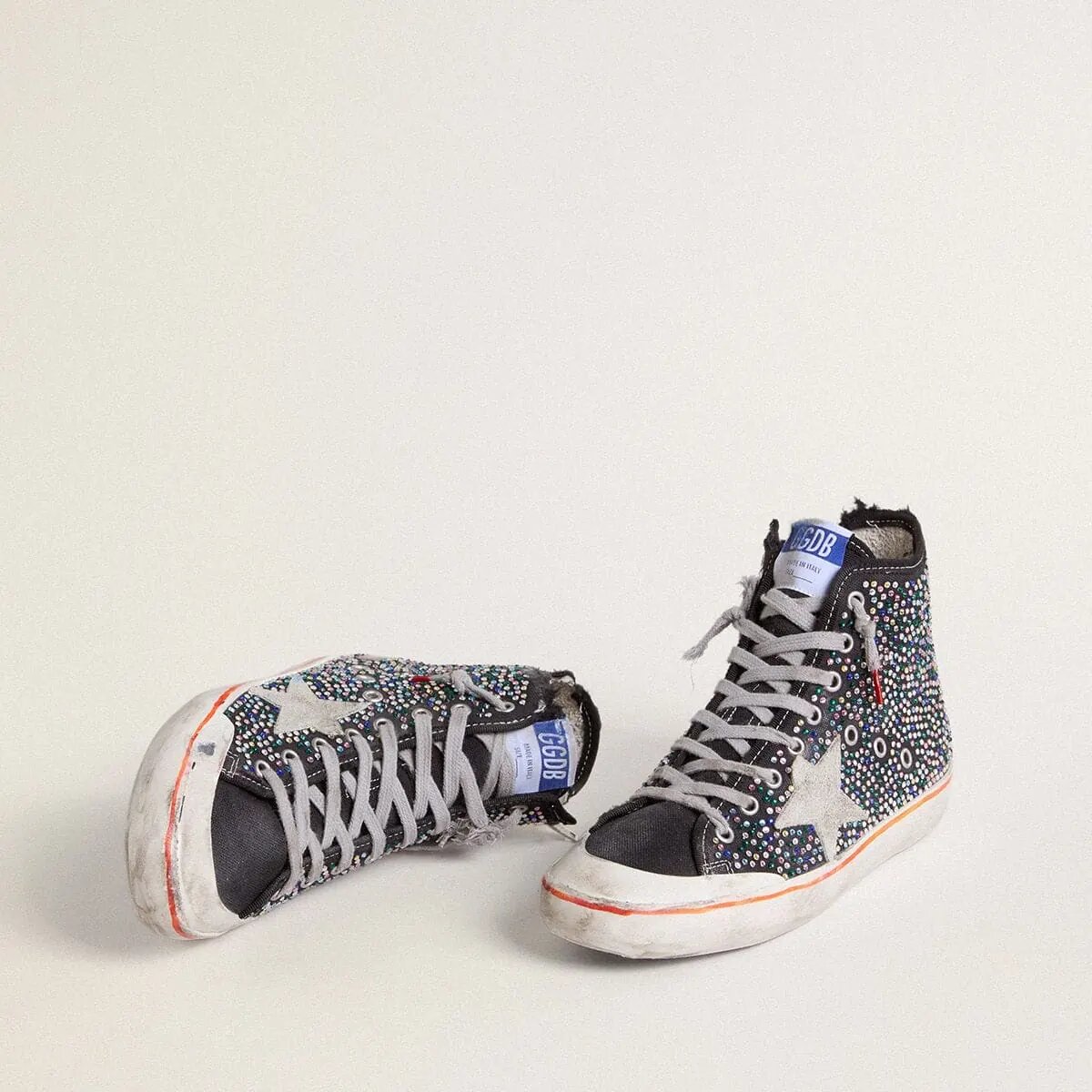 Golden Goose Francy Penstar Lab Sneaker In Black Canvas With Multicolor Rhinestones Golden Goose Francy Penstar Lab Sneaker In Black Canvas With Multicolor Rhinestones