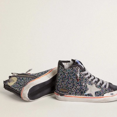Golden Goose Francy Penstar Lab Sneaker In Black Canvas With Multicolor Rhinestones Golden Goose Francy Penstar Lab Sneaker In Black Canvas With Multicolor Rhinestones