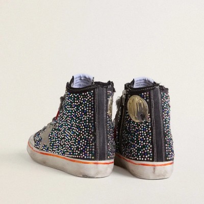 Golden Goose Francy Penstar Lab Sneaker In Black Canvas With Multicolor Rhinestones Golden Goose Francy Penstar Lab Sneaker In Black Canvas With Multicolor Rhinestones