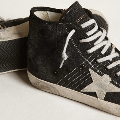 Golden Goose Francy Penstar Sneaker In Black Canvas With White Suede Star And Black Suede Heel Tab Golden Goose Francy Penstar Sneaker In Black Canvas With White Suede Star And Black Suede Heel Tab