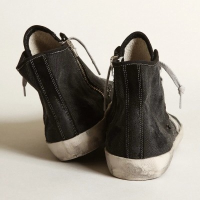 Golden Goose Francy Penstar Sneaker In Black Canvas With White Suede Star And Black Suede Heel Tab Golden Goose Francy Penstar Sneaker In Black Canvas With White Suede Star And Black Suede Heel Tab