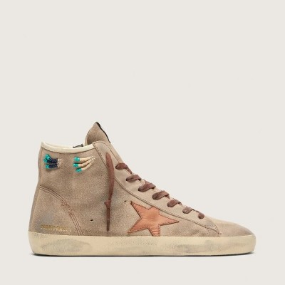 Golden Goose Francy Sneaker In Beige Suede With Brown Leather Star And Colored Beads Golden Goose Francy Sneaker In Beige Suede With Brown Leather Star And Colored Beads