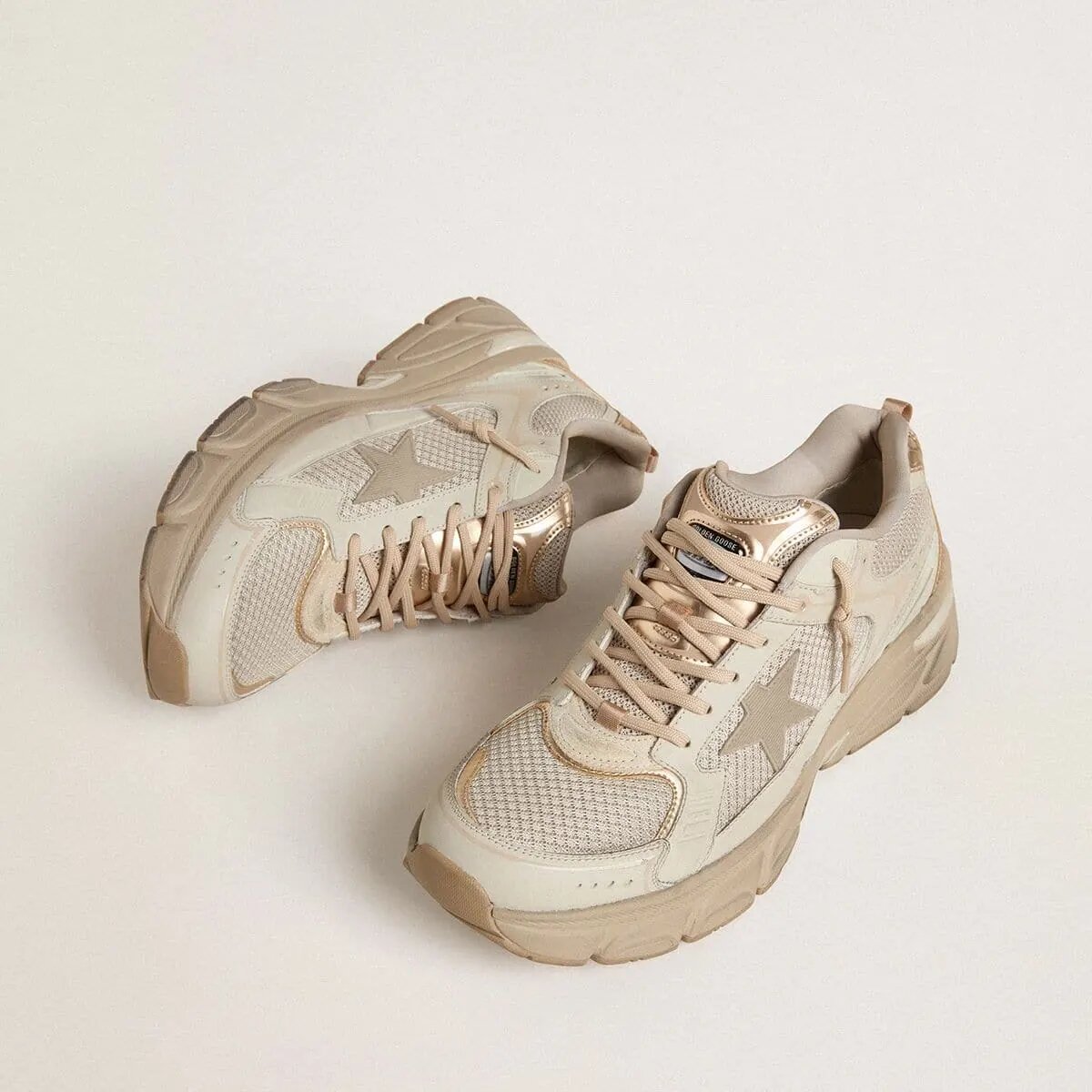 Golden Goose Lightstar Sneaker In Dove-Gray Leather And Mesh With Beige Tpu Star Golden Goose Lightstar Sneaker In Dove-Gray Leather And Mesh With Beige Tpu Star