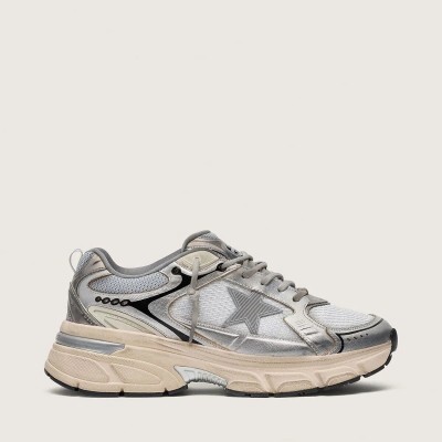 Golden Goose Lightstar Sneaker In Gray Mesh And Silver Nappa Leather With Gray Tpu Star