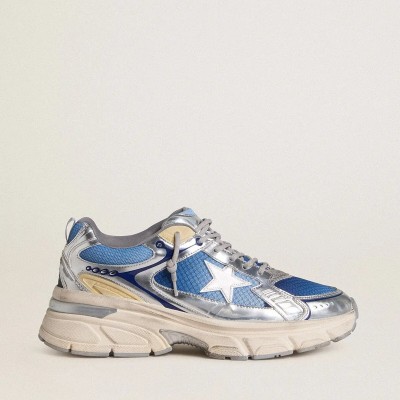 Golden Goose Lightstar Sneaker In Light Blue Mesh With White Tpu Star And Silver Bio-Based Inserts Golden Goose Lightstar Sneaker In Light Blue Mesh With White Tpu Star And Silver Bio-Based Inserts
